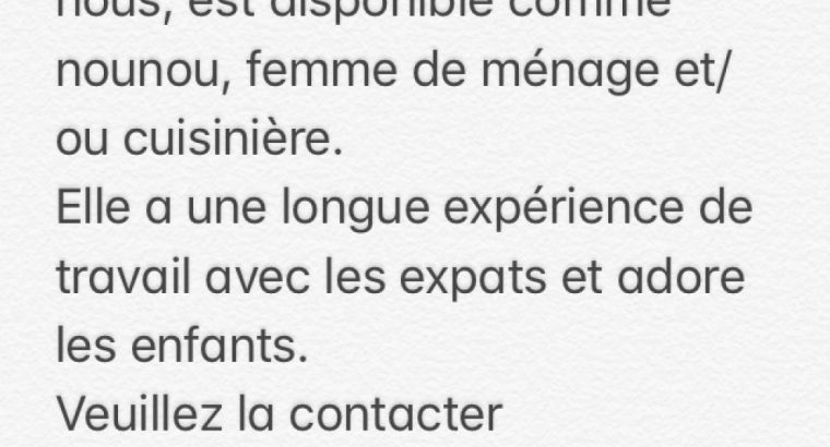 Nounou femme de ménage et cuisinière