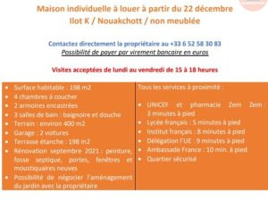 MAISON 4 CHAMBRE À LOUER À ILOT K A COTE DE L’AMBASSADE DE FRANCE 10 MINUTES À PIED CONTACT LE 0033652583083