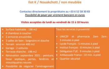MAISON 4 CHAMBRE À LOUER À ILOT K A COTE DE L’AMBASSADE DE FRANCE 10 MINUTES À PIED CONTACT LE 0033652583083